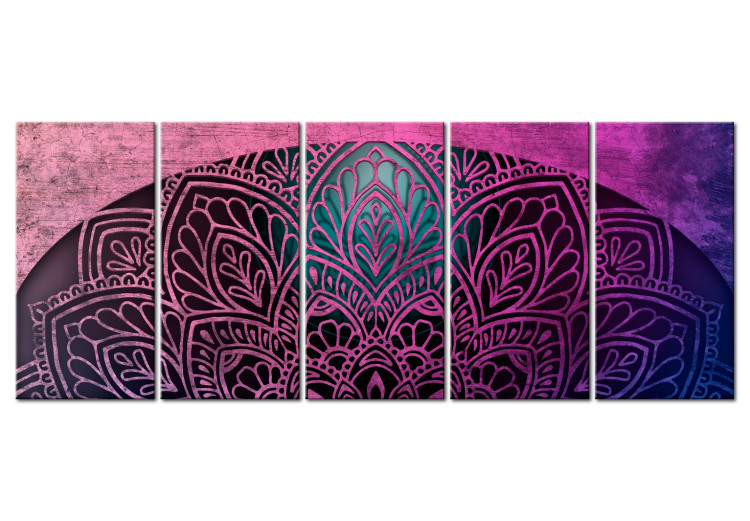 Canvas Print Arch with Mandala (5-piece) - Oriental Pattern on Pink Stone 105613