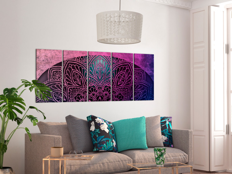 Canvas Print Arch with Mandala (5-piece) - Oriental Pattern on Pink Stone 105613 additionalImage 3