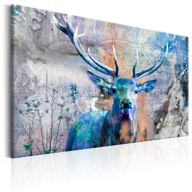 Canvas Blue Deer (1-piece) - Horned Animal and Texts on Wooden Background 106113 additionalImage 2