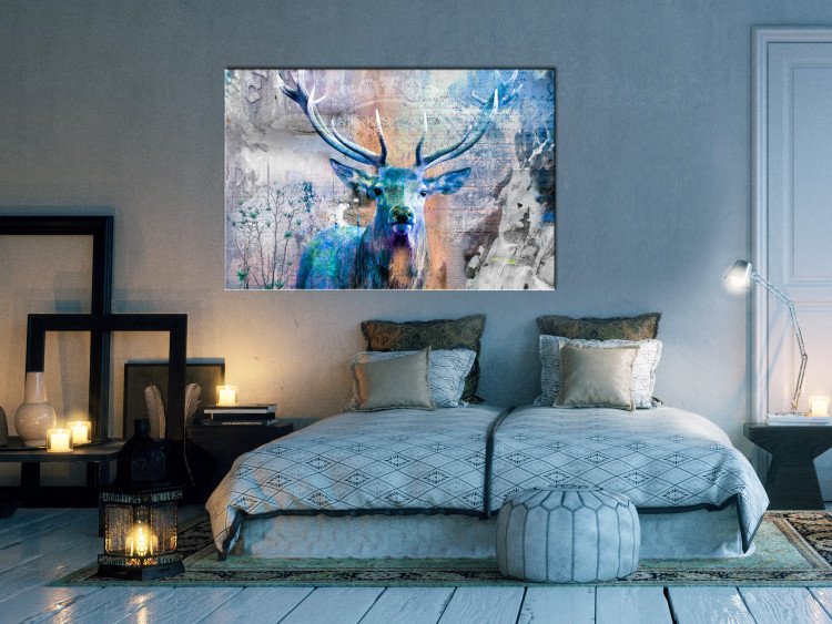 Canvas Blue Deer (1-piece) - Horned Animal and Texts on Wooden Background 106113 additionalImage 3