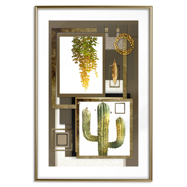 Poster Tropical Plants - cactus and leaves on a background of geometric abstraction 116313 additionalImage 16