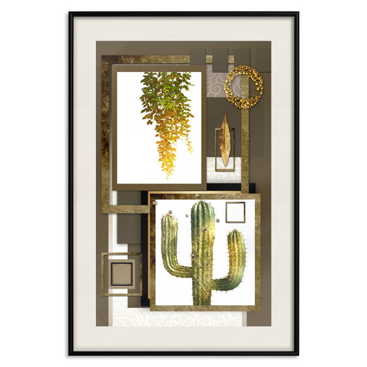 Poster Tropical Plants - cactus and leaves on a background of geometric abstraction 116313 additionalImage 18