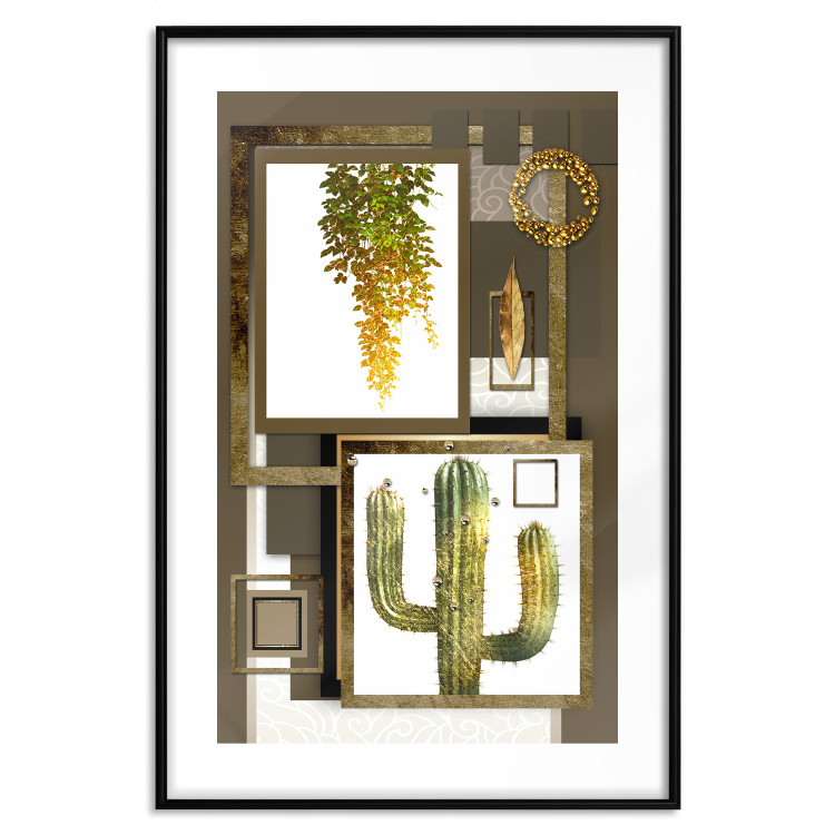 Poster Tropical Plants - cactus and leaves on a background of geometric abstraction 116313 additionalImage 17