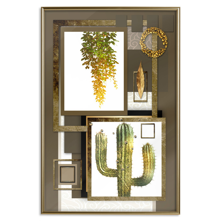 Poster Tropical Plants - cactus and leaves on a background of geometric abstraction 116313 additionalImage 20