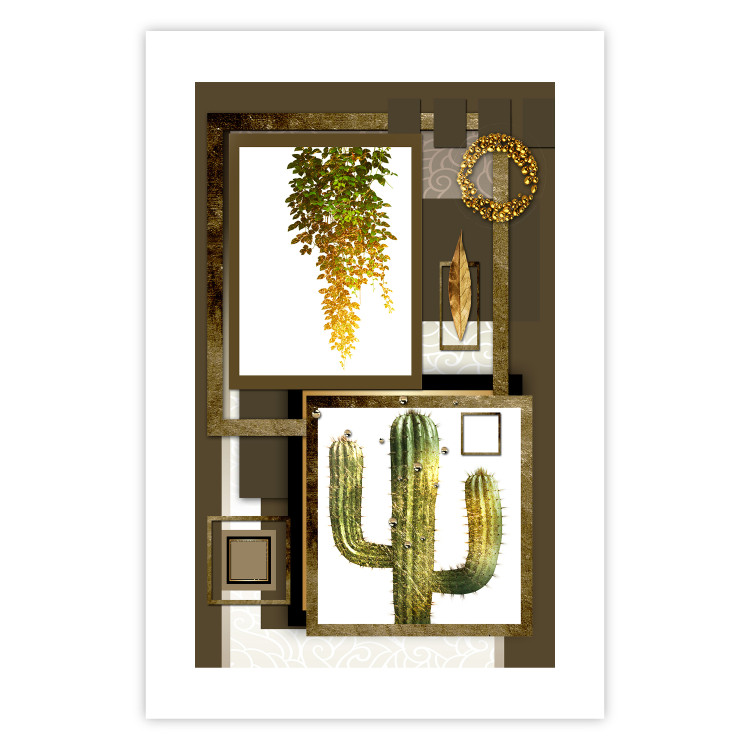 Poster Tropical Plants - cactus and leaves on a background of geometric abstraction 116313 additionalImage 19