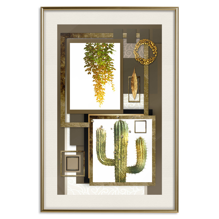 Poster Tropical Plants - cactus and leaves on a background of geometric abstraction 116313 additionalImage 19