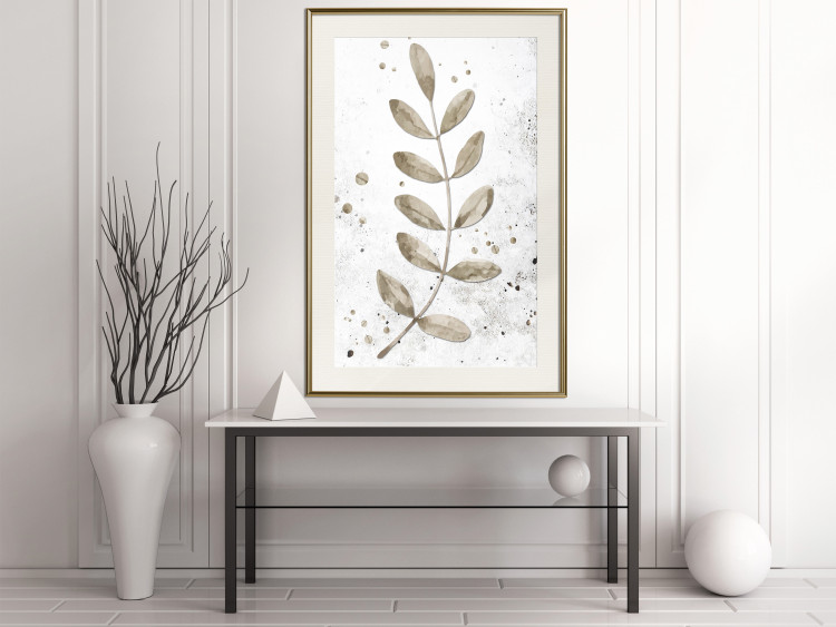 Poster Single Branch - delicate autumn leaves on a grayscale background 116413 additionalImage 21