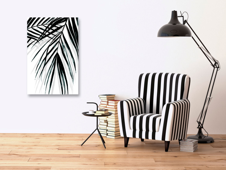 Canvas Art Print Relax under the palm - leaves of a tropical plant in a black and white minimalist style 119013 additionalImage 3