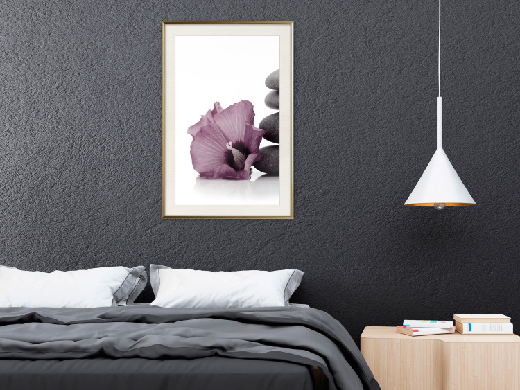Wall Poster Stone Serenity - plant with pink flower and zen-style stones 123513 additionalImage 21