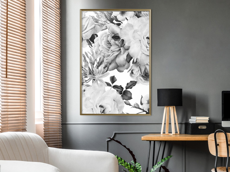 Poster Monochrome Flowers - black and white motif of flowers and leaves on white background 123813 additionalImage 5
