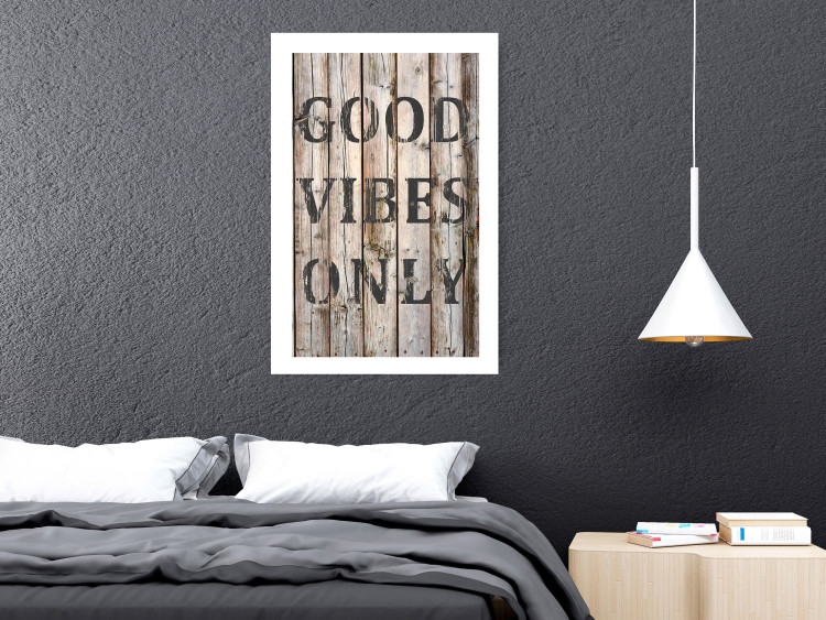 Wall Poster Retro: Good Vibes Only - English text on a background of wooden planks 125713 additionalImage 9