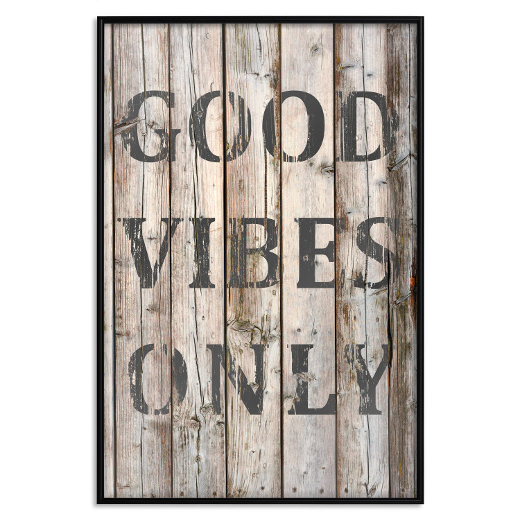 Wall Poster Retro: Good Vibes Only - English text on a background of wooden planks 125713 additionalImage 18