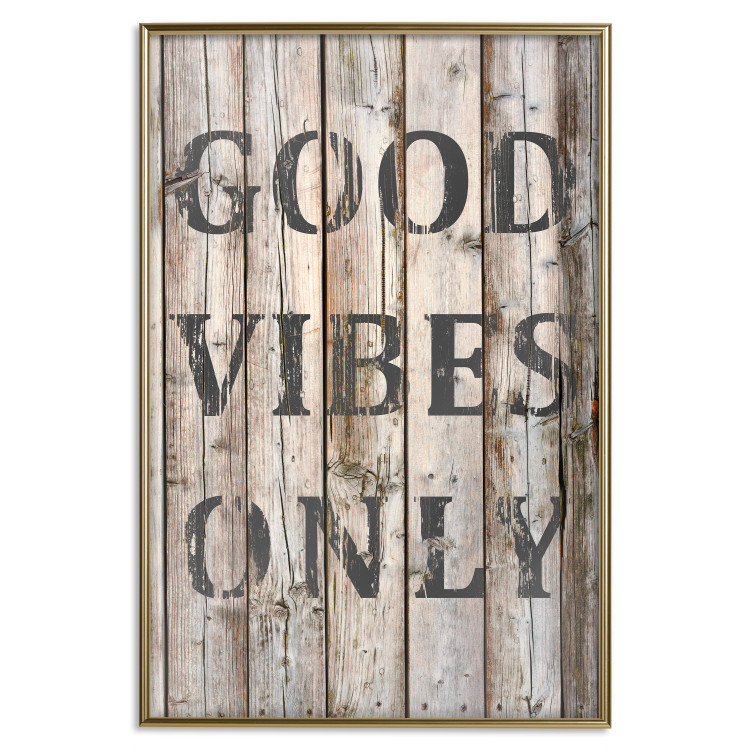 Wall Poster Retro: Good Vibes Only - English text on a background of wooden planks 125713 additionalImage 20