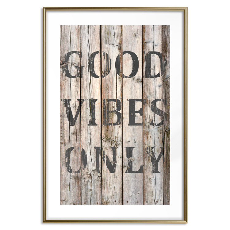 Wall Poster Retro: Good Vibes Only - English text on a background of wooden planks 125713 additionalImage 14