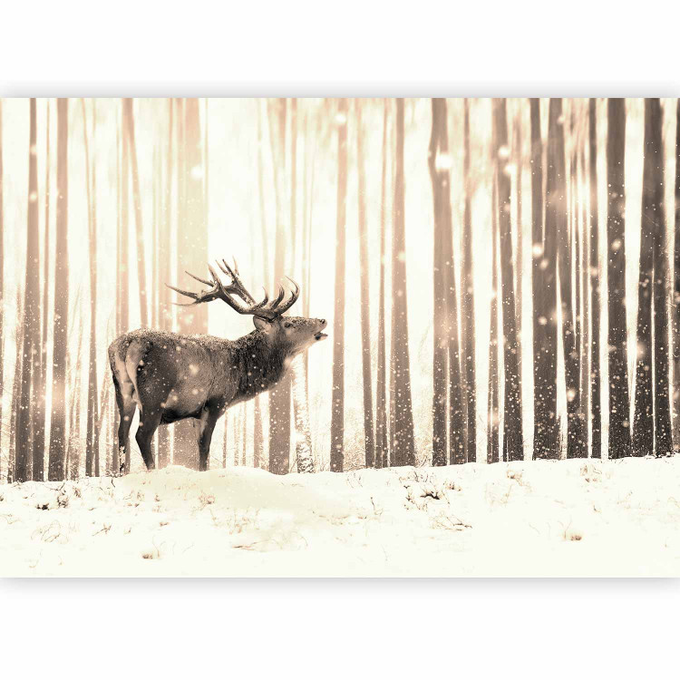 Wall Mural Deer in the forest - winter forest landscape with deer on a background of trees in sepia 126813 additionalImage 1