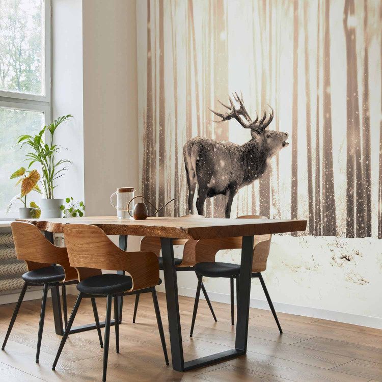Wall Mural Deer in the forest - winter forest landscape with deer on a background of trees in sepia 126813 additionalImage 7