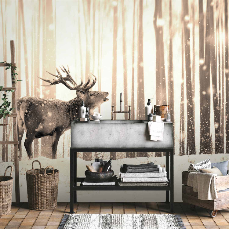 Wall Mural Deer in the forest - winter forest landscape with deer on a background of trees in sepia 126813 additionalImage 8