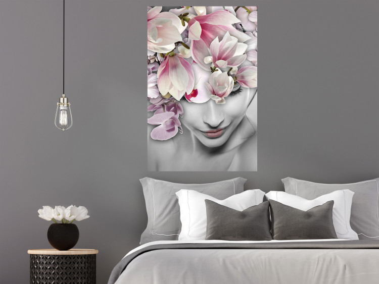Wall Poster Lady Spring - woman with pink flowers in an abstract motif 127213 additionalImage 2