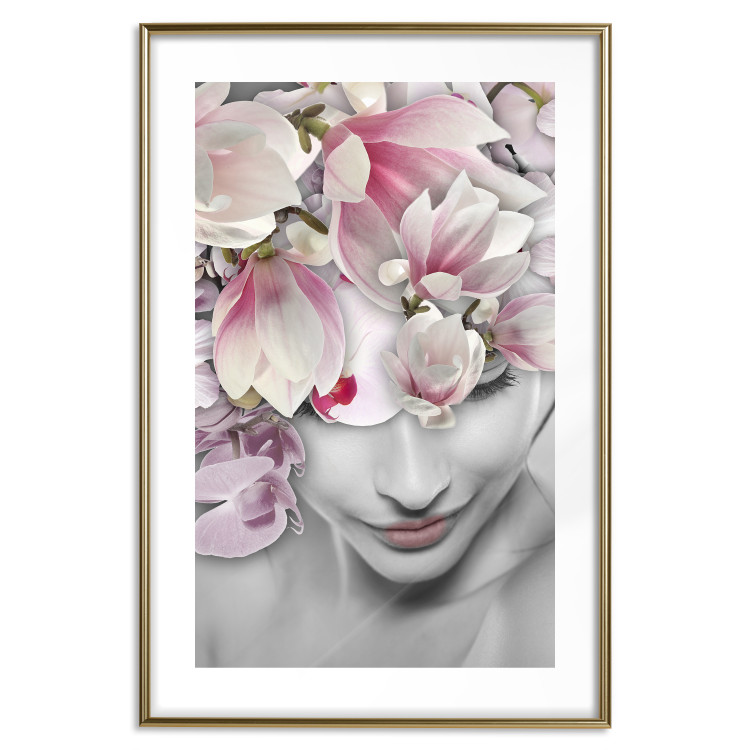 Wall Poster Lady Spring - woman with pink flowers in an abstract motif 127213 additionalImage 16