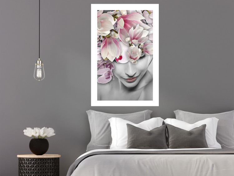 Wall Poster Lady Spring - woman with pink flowers in an abstract motif 127213 additionalImage 5
