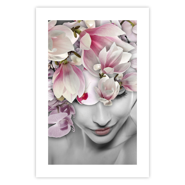 Wall Poster Lady Spring - woman with pink flowers in an abstract motif 127213 additionalImage 25
