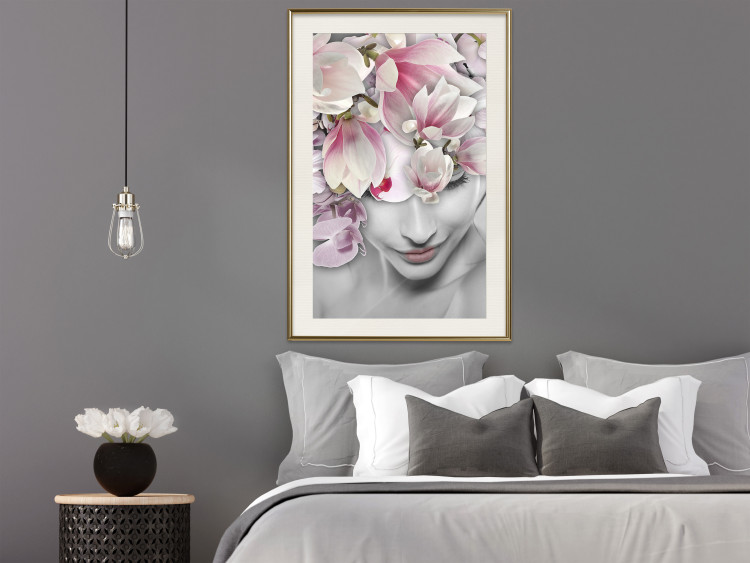 Wall Poster Lady Spring - woman with pink flowers in an abstract motif 127213 additionalImage 22