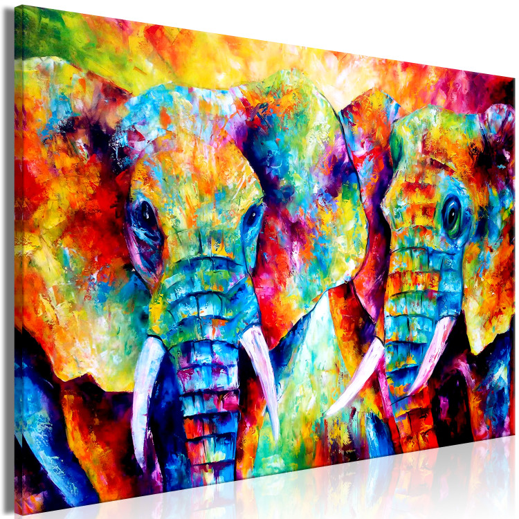 Canvas Pair of Elephants (1-part) wide - colorful abstraction full of love 127313 additionalImage 2