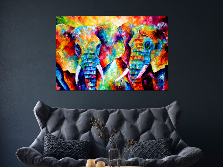 Canvas Pair of Elephants (1-part) wide - colorful abstraction full of love 127313 additionalImage 3