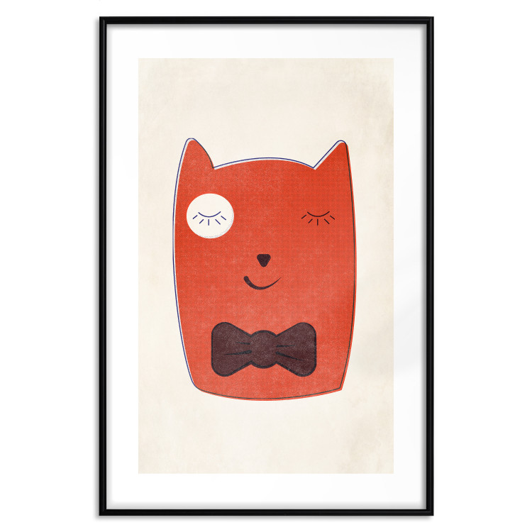 Poster Little Elegant - funny and abstract character of a brown cat with a bow 129913 additionalImage 17