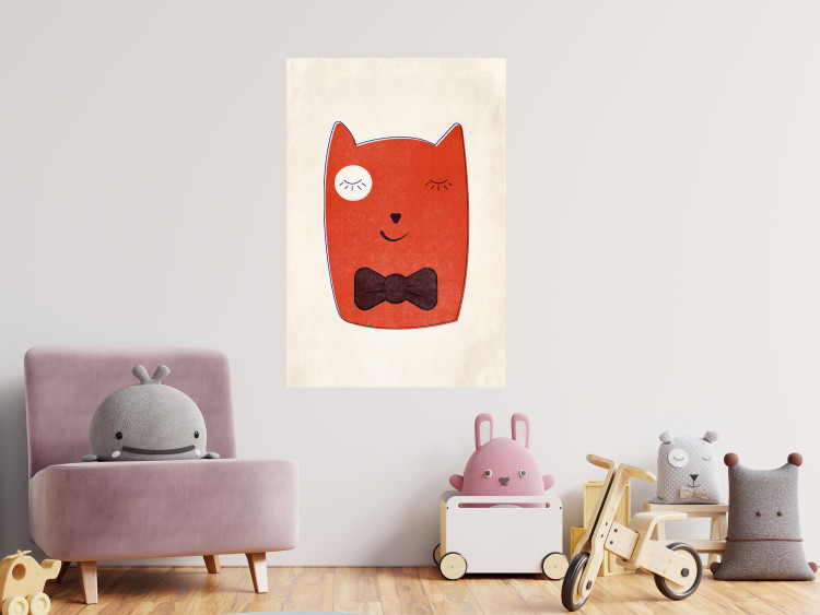 Poster Little Elegant - funny and abstract character of a brown cat with a bow 129913 additionalImage 4