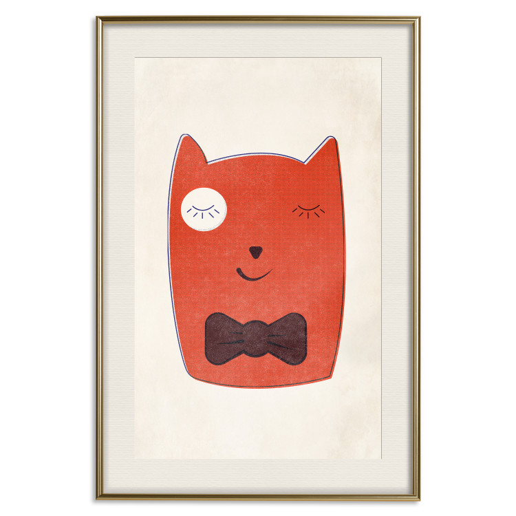 Poster Little Elegant - funny and abstract character of a brown cat with a bow 129913 additionalImage 20