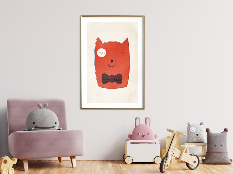 Poster Little Elegant - funny and abstract character of a brown cat with a bow 129913 additionalImage 15