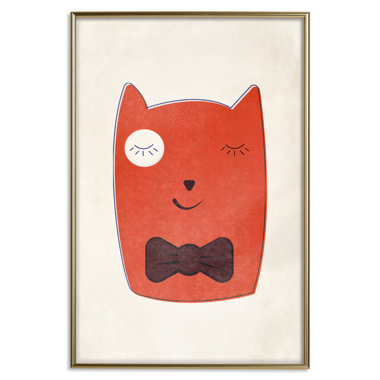 Poster Little Elegant - funny and abstract character of a brown cat with a bow 129913 additionalImage 21