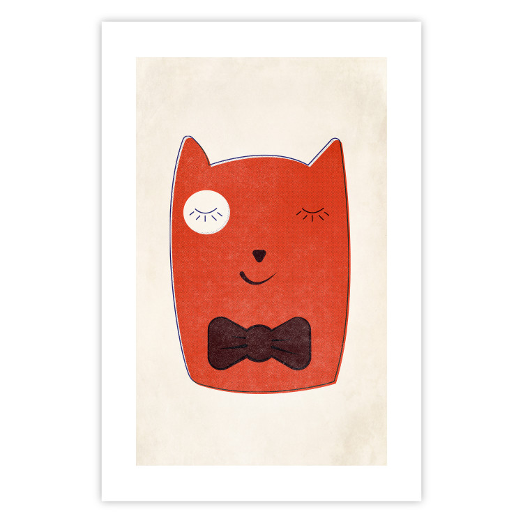 Poster Little Elegant - funny and abstract character of a brown cat with a bow 129913 additionalImage 25