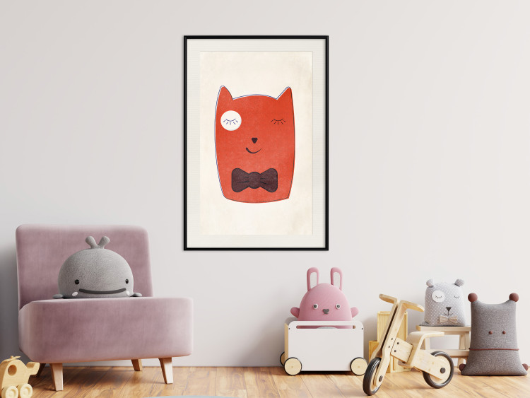 Poster Little Elegant - funny and abstract character of a brown cat with a bow 129913 additionalImage 24