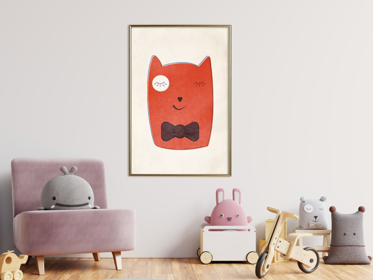 Poster Little Elegant - funny and abstract character of a brown cat with a bow 129913 additionalImage 7