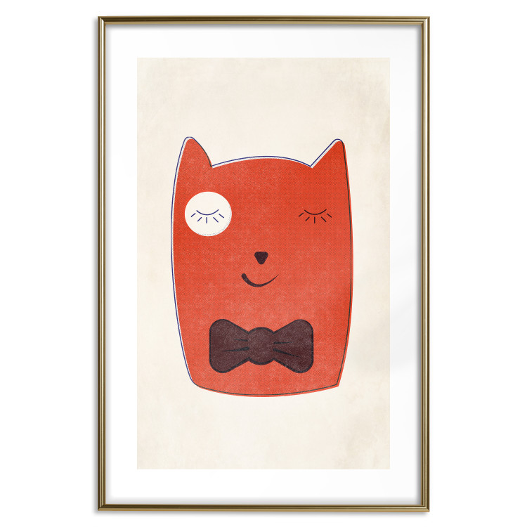 Poster Little Elegant - funny and abstract character of a brown cat with a bow 129913 additionalImage 16