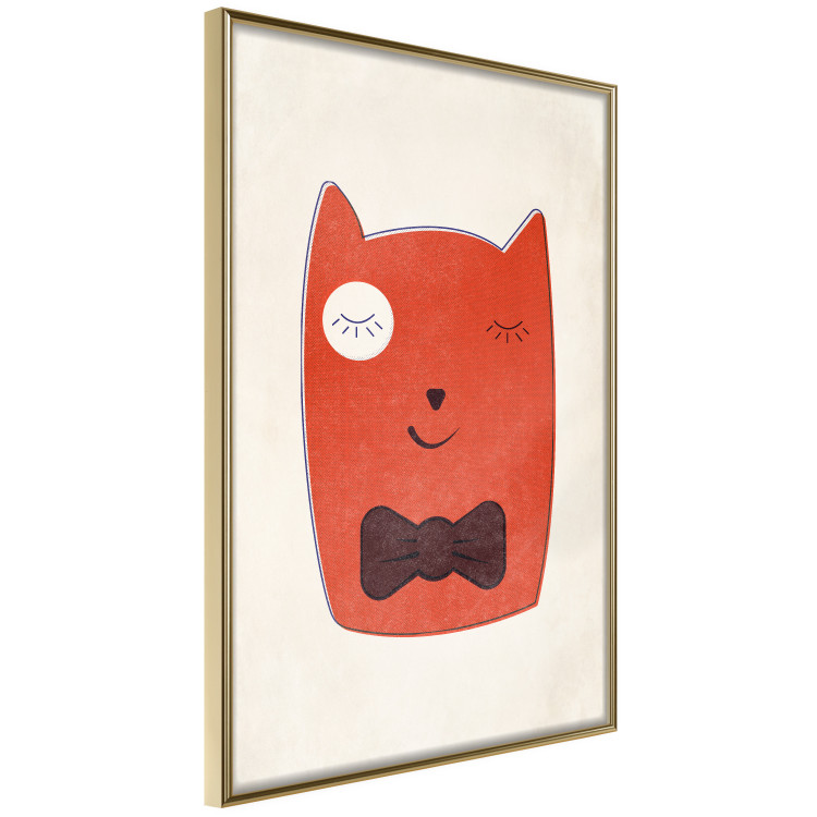 Poster Little Elegant - funny and abstract character of a brown cat with a bow 129913 additionalImage 14