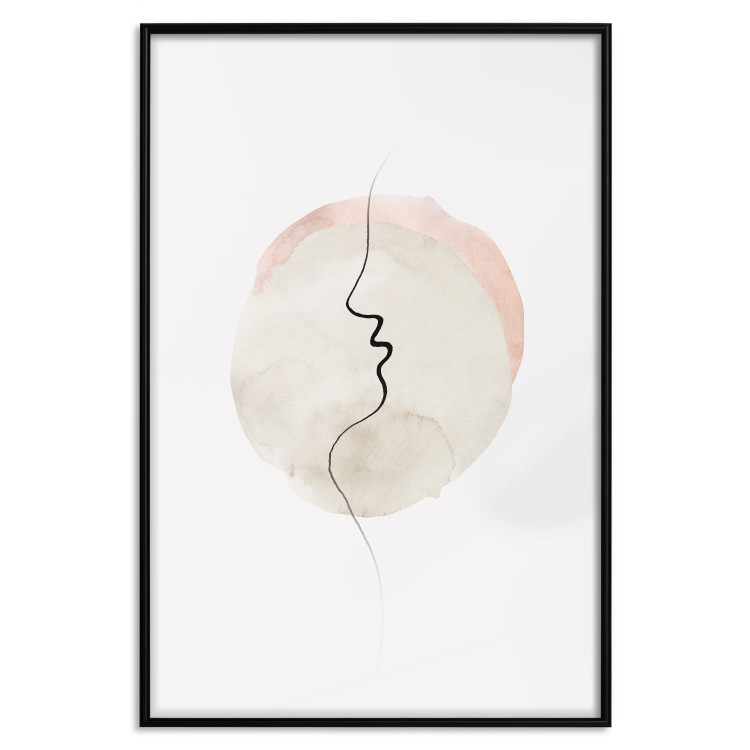 Wall Poster Edge of a Kiss - black line art of a face on a light abstract background 130813 additionalImage 18