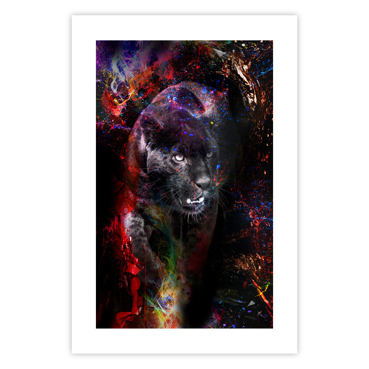 Poster Black Jaguar - animal among abstract colors on a dark background 131813 additionalImage 25