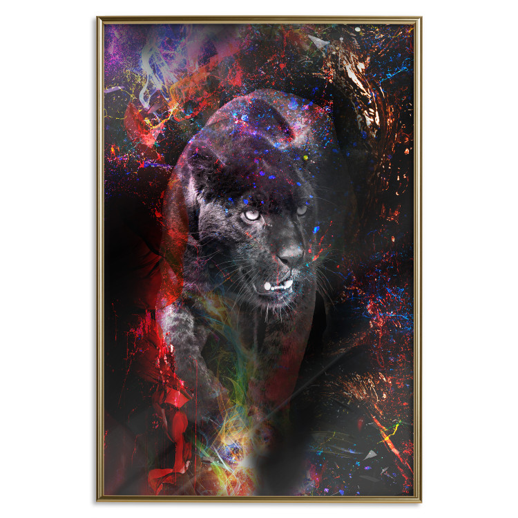 Poster Black Jaguar - animal among abstract colors on a dark background 131813 additionalImage 21