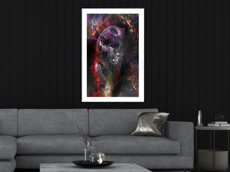 Poster Black Jaguar - animal among abstract colors on a dark background 131813 additionalImage 23