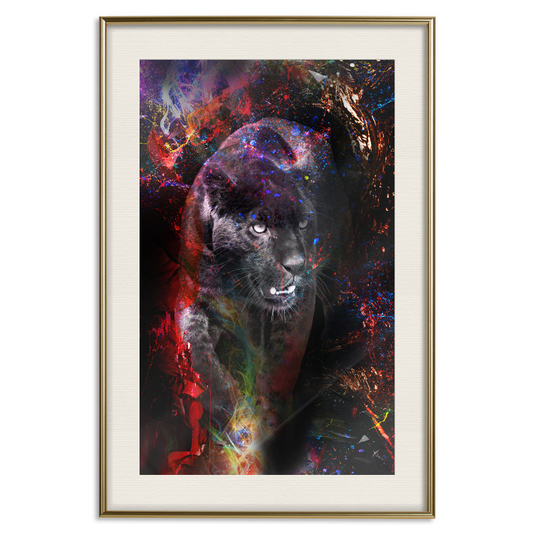 Poster Black Jaguar - animal among abstract colors on a dark background 131813 additionalImage 20