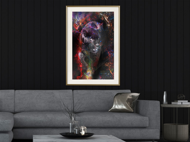 Poster Black Jaguar - animal among abstract colors on a dark background 131813 additionalImage 22