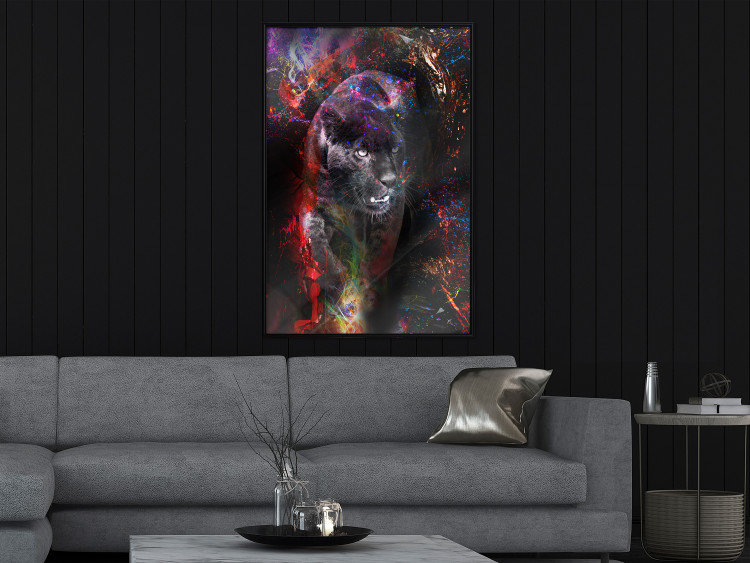 Poster Black Jaguar - animal among abstract colors on a dark background 131813 additionalImage 6