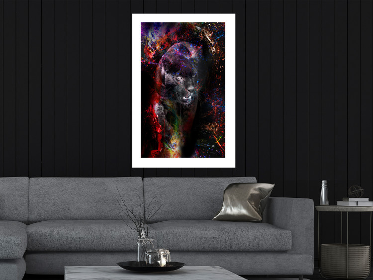 Poster Black Jaguar - animal among abstract colors on a dark background 131813 additionalImage 5