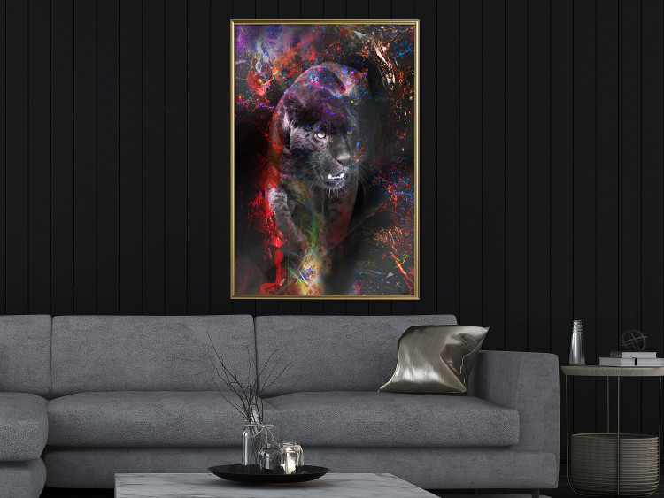 Poster Black Jaguar - animal among abstract colors on a dark background 131813 additionalImage 7