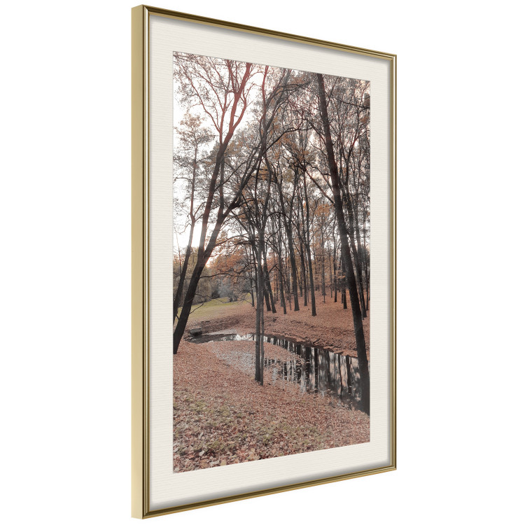Poster Autumn Stroll - landscape of trees and brown leaves with a water pond 131913 additionalImage 3