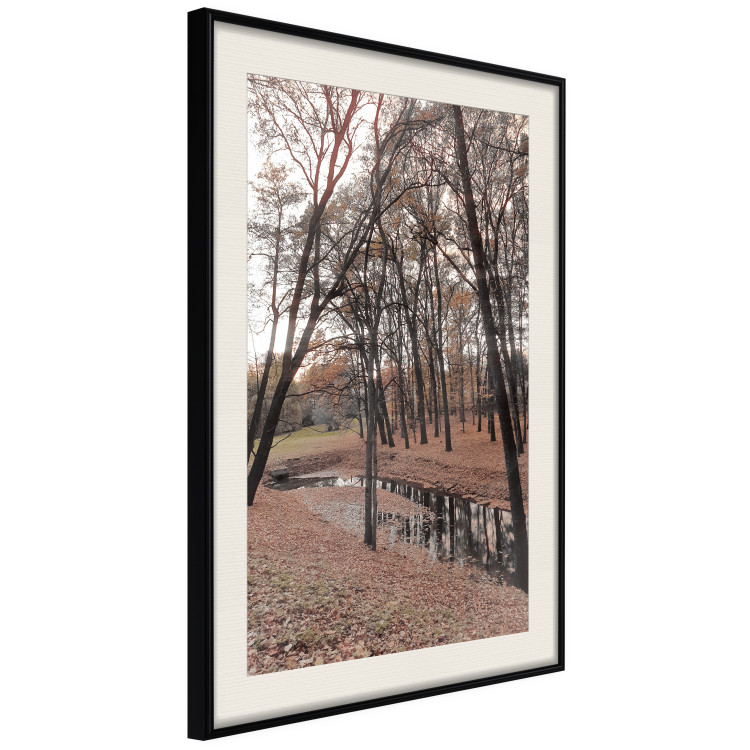 Poster Autumn Stroll - landscape of trees and brown leaves with a water pond 131913 additionalImage 2