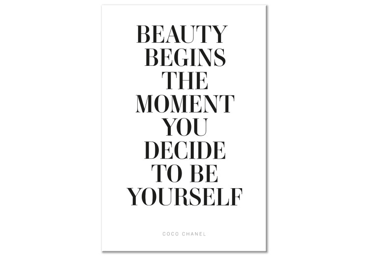 Canvas Art Print Where Beauty Begins (1-piece) Vertical - black and white inscriptions 134213
